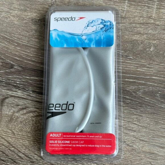 New Speedo Silver with Black Logo Swim Cap Solid Silicone. - Picture 1 of 5
